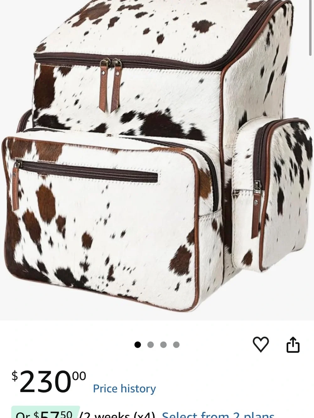 Cowhide Pattern Travel Backpack - Brown & White